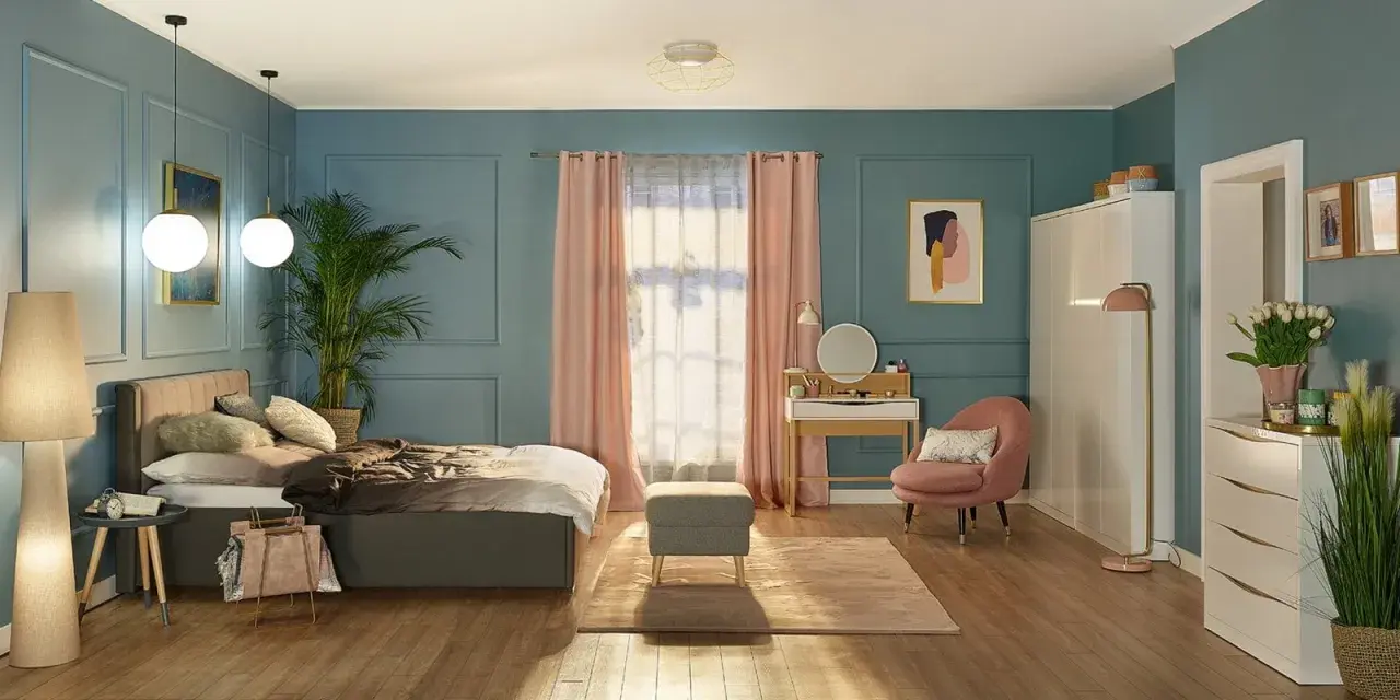 Elegancka toaletka w sypialni inspiracje: nowoczesne meble, pastelowe dodatki i przytulna atmosfera.