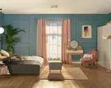 Elegancka toaletka w sypialni inspiracje: nowoczesne meble, pastelowe dodatki i przytulna atmosfera.