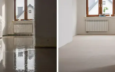 Po lewej świeża wylewka samopoziomująca, po prawej już sucha. Zobacz, ile schnie wylewka samopoziomująca.