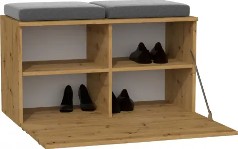Szafka na buty z desek, z siedziskiem i schowkami. Idealna, by dowiedzieć się, jak zrobić szafkę na buty z desek.