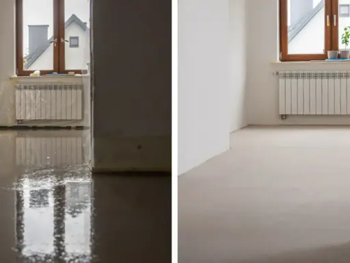 Po lewej świeża wylewka samopoziomująca, po prawej już sucha. Zobacz, ile schnie wylewka samopoziomująca.